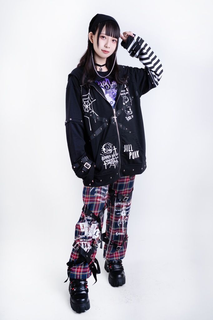 Jillpunkハロウィン 可愛いパンク 禁断の果実 パンク ヴィジュアル系 クロスチャーム 鎖チェーン付き 蜘蛛の巣柄 ゆったり 取り外し可能な袖 兎耳 長袖パーカー フード付きジャケット オリジナル メンズ レディー V系 おしゃれ 男女兼用ファッション