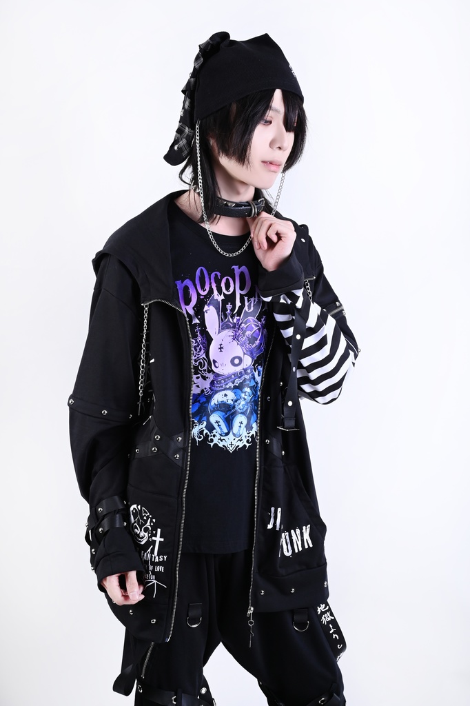 Jillpunkハロウィン 可愛いパンク 禁断の果実 パンク ヴィジュアル系 クロスチャーム 鎖チェーン付き 蜘蛛の巣柄 ゆったり 取り外し可能な袖 兎耳 長袖パーカー フード付きジャケット オリジナル メンズ レディー V系 おしゃれ 男女兼用ファッション