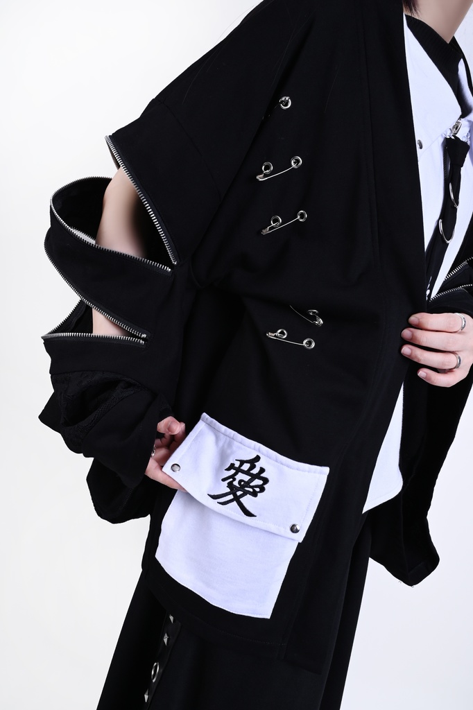 Jillpunk 和風モード 和パンク 和洋折衷 戦国武将物語 直江兼續 愛染明王 武将譚 家紋刺繡 重ね着 レース ネクタイ付き 振袖現代羽織 和装ジャケット オリジナル メンズ レディー V系 カッコいい おしゃれ 男女兼用ファッション