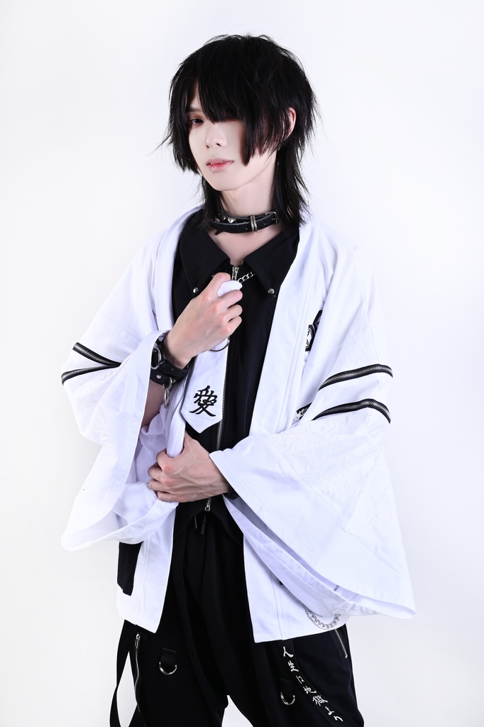 Jillpunk 和風モード 和パンク 和洋折衷 戦国武将物語 直江兼續 愛染明王 武将譚 家紋刺繡 重ね着 レース ネクタイ付き 振袖現代羽織 和装ジャケット オリジナル メンズ レディー V系 カッコいい おしゃれ 男女兼用ファッション