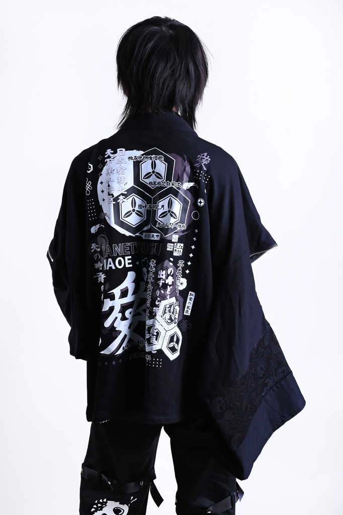 Jillpunk 和風モード 和パンク 和洋折衷 戦国武将物語 直江兼續 愛染明王 武将譚 家紋刺繡 重ね着 レース ネクタイ付き 振袖現代羽織 和装ジャケット オリジナル メンズ レディー V系 カッコいい おしゃれ 男女兼用ファッション