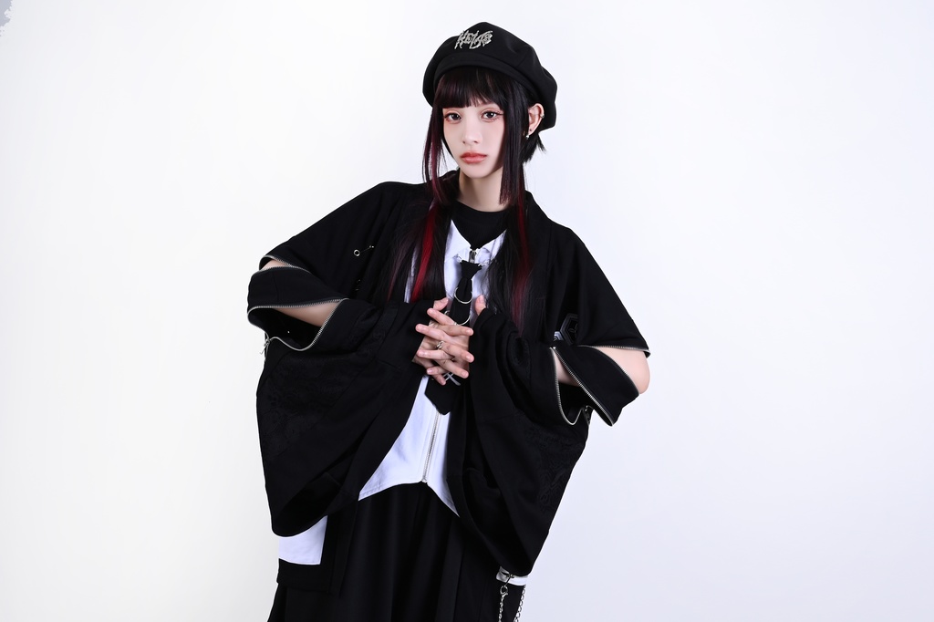 Jillpunk 和風モード 和パンク 和洋折衷 戦国武将物語 直江兼續 愛染明王 武将譚 家紋刺繡 重ね着 レース ネクタイ付き 振袖現代羽織 和装ジャケット オリジナル メンズ レディー V系 カッコいい おしゃれ 男女兼用ファッション