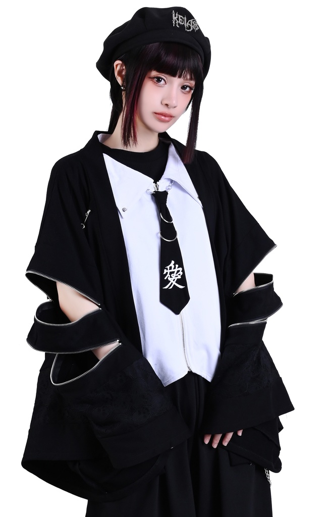 Jillpunk 和風モード 和パンク 和洋折衷 戦国武将物語 直江兼續 愛染明王 武将譚 家紋刺繡 重ね着 レース ネクタイ付き 振袖現代羽織 和装ジャケット オリジナル メンズ レディー V系 カッコいい おしゃれ 男女兼用ファッション