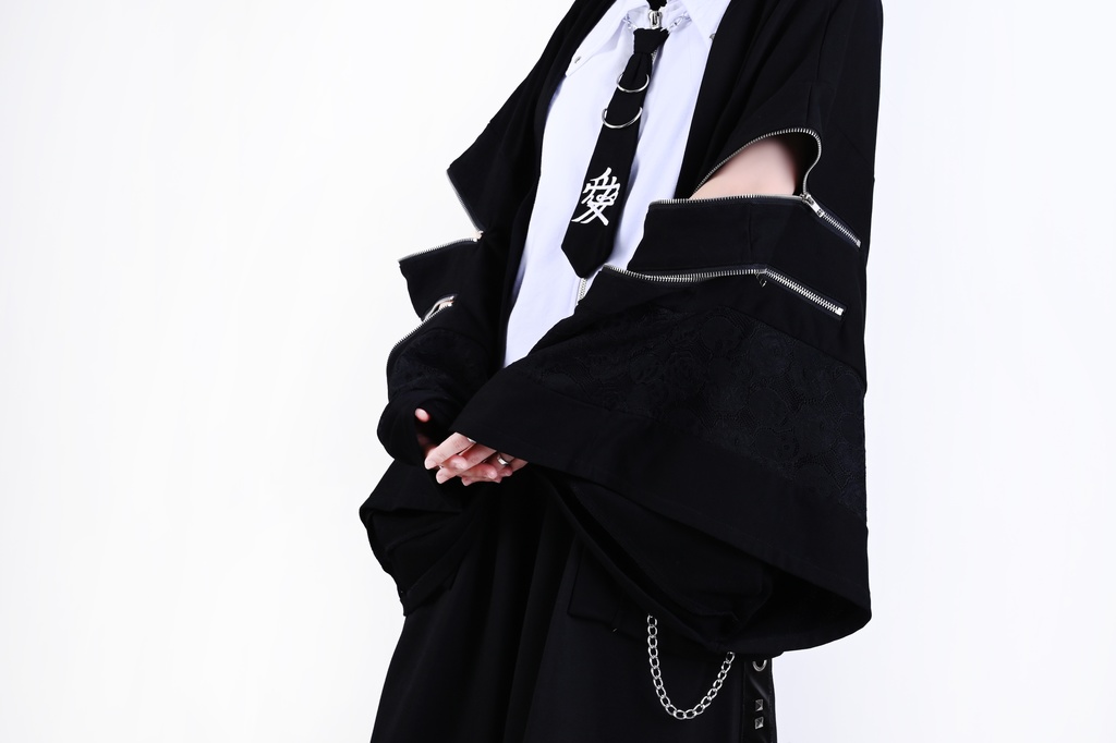 Jillpunk 和風モード 和パンク 和洋折衷 戦国武将物語 直江兼續 愛染明王 武将譚 家紋刺繡 重ね着 レース ネクタイ付き 振袖現代羽織 和装ジャケット オリジナル メンズ レディー V系 カッコいい おしゃれ 男女兼用ファッション