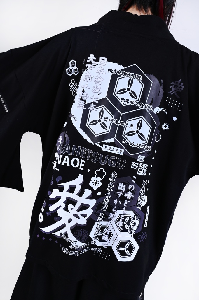 Jillpunk 和風モード 和パンク 和洋折衷 戦国武将物語 直江兼續 愛染明王 武将譚 家紋刺繡 重ね着 レース ネクタイ付き 振袖現代羽織 和装ジャケット オリジナル メンズ レディー V系 カッコいい おしゃれ 男女兼用ファッション