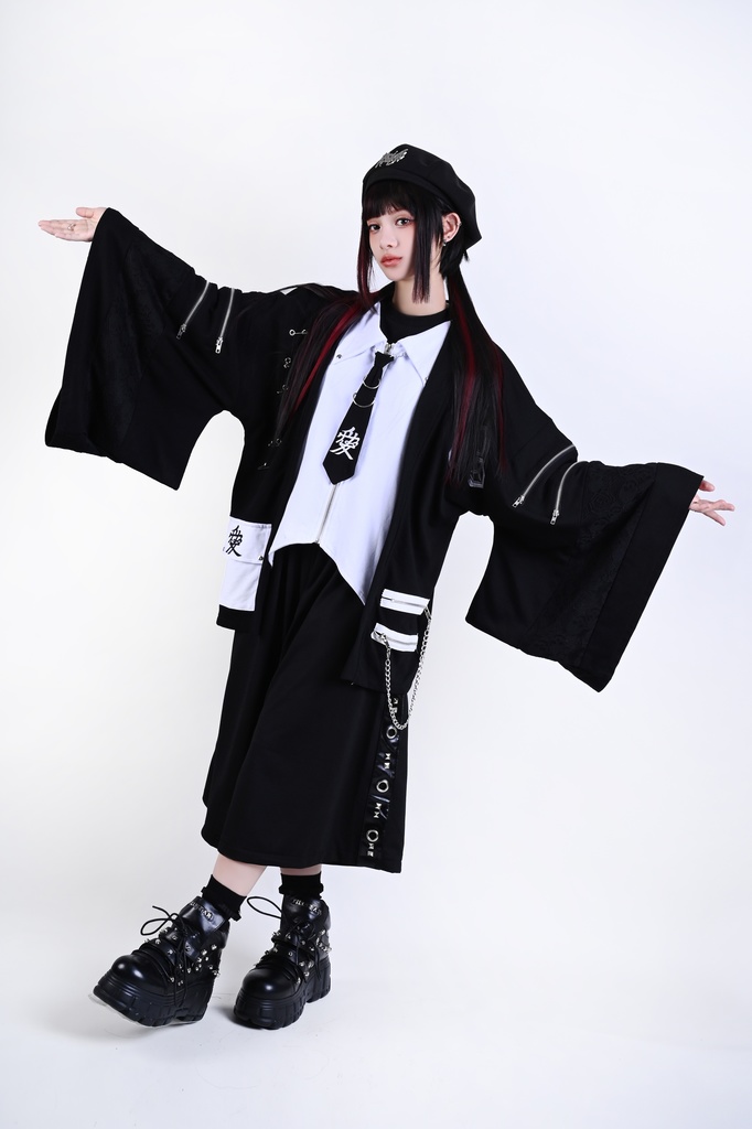 Jillpunk 和風モード 和パンク 和洋折衷 戦国武将物語 直江兼續 愛染明王 武将譚 家紋刺繡 重ね着 レース ネクタイ付き 振袖現代羽織 和装ジャケット オリジナル メンズ レディー V系 カッコいい おしゃれ 男女兼用ファッション