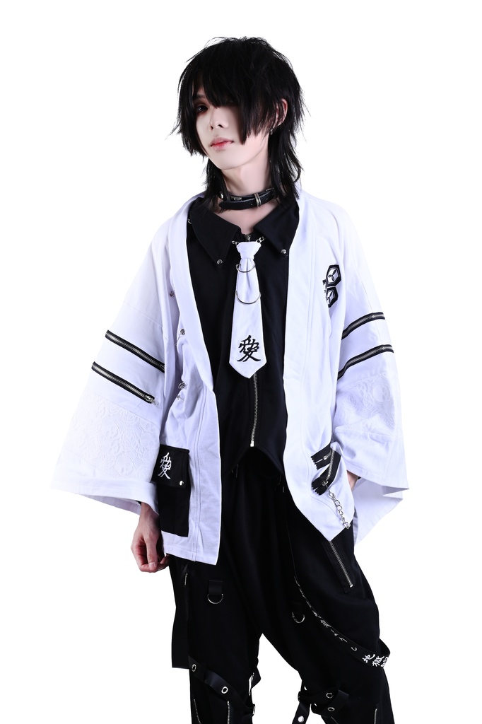 Jillpunk 和風モード 和パンク 和洋折衷 戦国武将物語 直江兼續 愛染明王 武将譚 家紋刺繡 重ね着 レース ネクタイ付き 振袖現代羽織 和装ジャケット オリジナル メンズ レディー V系 カッコいい おしゃれ 男女兼用ファッション
