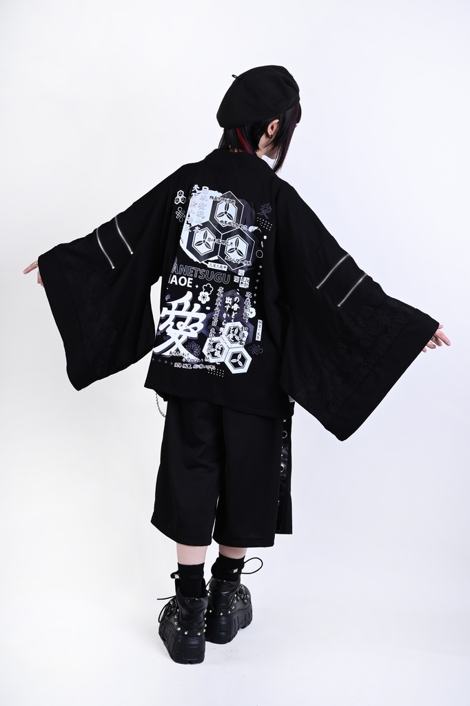 Jillpunk 和風モード 和パンク 和洋折衷 戦国武将物語 直江兼續 愛染明王 武将譚 家紋刺繡 重ね着 レース ネクタイ付き 振袖現代羽織 和装ジャケット オリジナル メンズ レディー V系 カッコいい おしゃれ 男女兼用ファッション