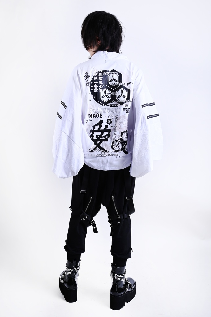 Jillpunk 和風モード 和パンク 和洋折衷 戦国武将物語 直江兼續 愛染明王 武将譚 家紋刺繡 重ね着 レース ネクタイ付き 振袖現代羽織 和装ジャケット オリジナル メンズ レディー V系 カッコいい おしゃれ 男女兼用ファッション