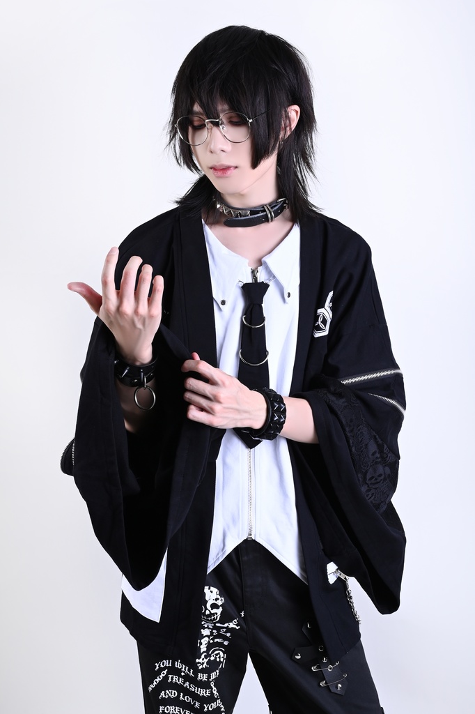 Jillpunk 和風モード 和パンク 和洋折衷 戦国武将物語 直江兼續 愛染明王 武将譚 家紋刺繡 重ね着 レース ネクタイ付き 振袖現代羽織 和装ジャケット オリジナル メンズ レディー V系 カッコいい おしゃれ 男女兼用ファッション