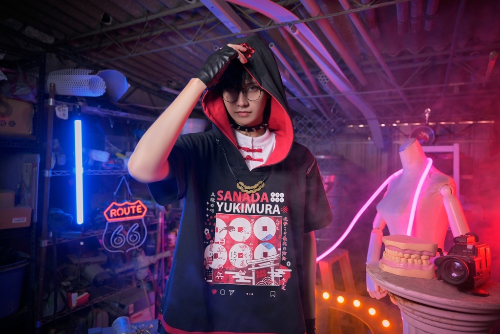 Jillpunk戦国武将物語 和洋折衷 日本一の兵 真田幸村 メタル六文銭ネクレッス付き チャイナ結び 刺繡 ヘンリーカラー 重ね着 長袖 ジャージパーカー オリジナル メンズ レディー カッコいい おしゃれ男女兼用ファッション秋葉系