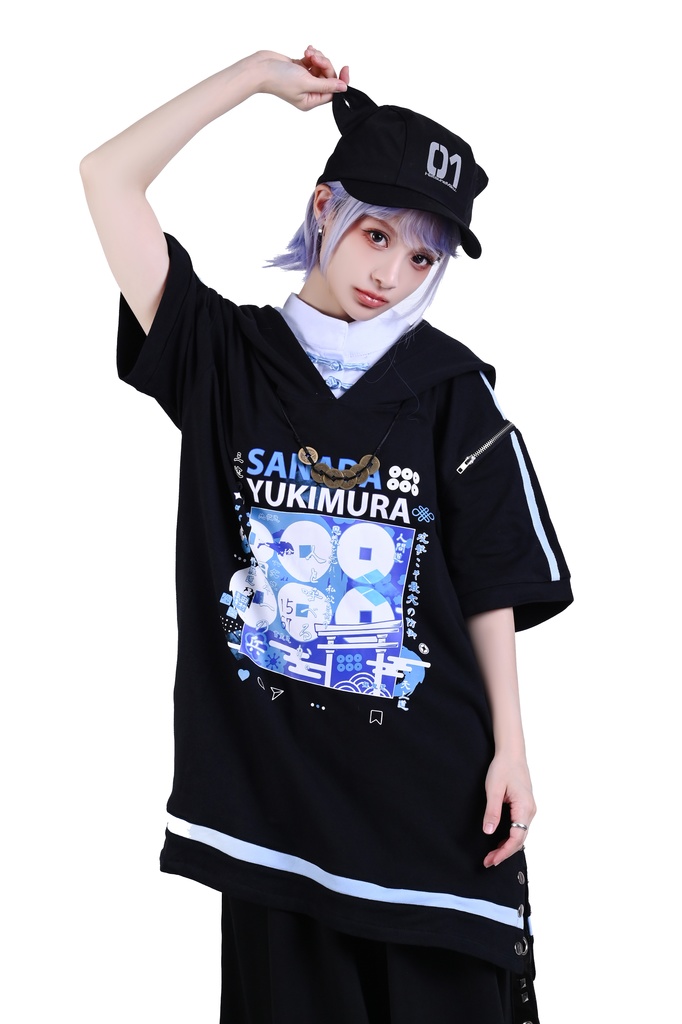 Jillpunk戦国武将物語 和洋折衷 日本一の兵 真田幸村 メタル六文銭ネクレッス付き チャイナ結び 刺繡 ヘンリーカラー 重ね着 長袖 ジャージパーカー オリジナル メンズ レディー カッコいい おしゃれ男女兼用ファッション秋葉系