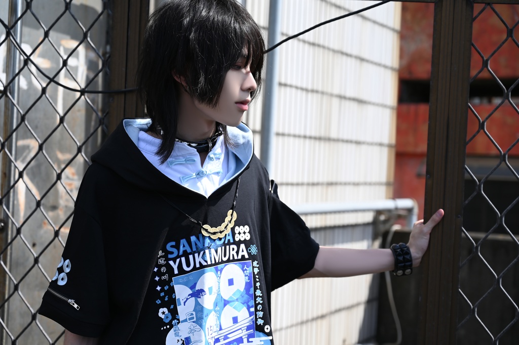 Jillpunk戦国武将物語 和洋折衷 日本一の兵 真田幸村 メタル六文銭ネクレッス付き チャイナ結び 刺繡 ヘンリーカラー 重ね着 長袖 ジャージパーカー オリジナル メンズ レディー カッコいい おしゃれ男女兼用ファッション秋葉系