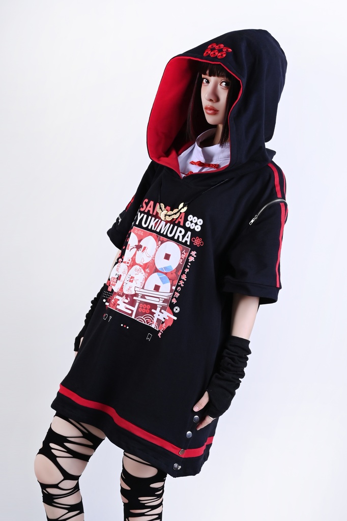 Jillpunk戦国武将物語 和洋折衷 日本一の兵 真田幸村 メタル六文銭ネクレッス付き チャイナ結び 刺繡 ヘンリーカラー 重ね着 長袖 ジャージパーカー オリジナル メンズ レディー カッコいい おしゃれ男女兼用ファッション秋葉系