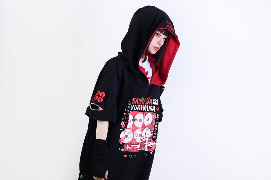 Jillpunk戦国武将物語 和洋折衷 日本一の兵 真田幸村 メタル六文銭ネクレッス付き チャイナ結び 刺繡 ヘンリーカラー 重ね着 長袖 ジャージパーカー オリジナル メンズ レディー カッコいい おしゃれ男女兼用ファッション秋葉系