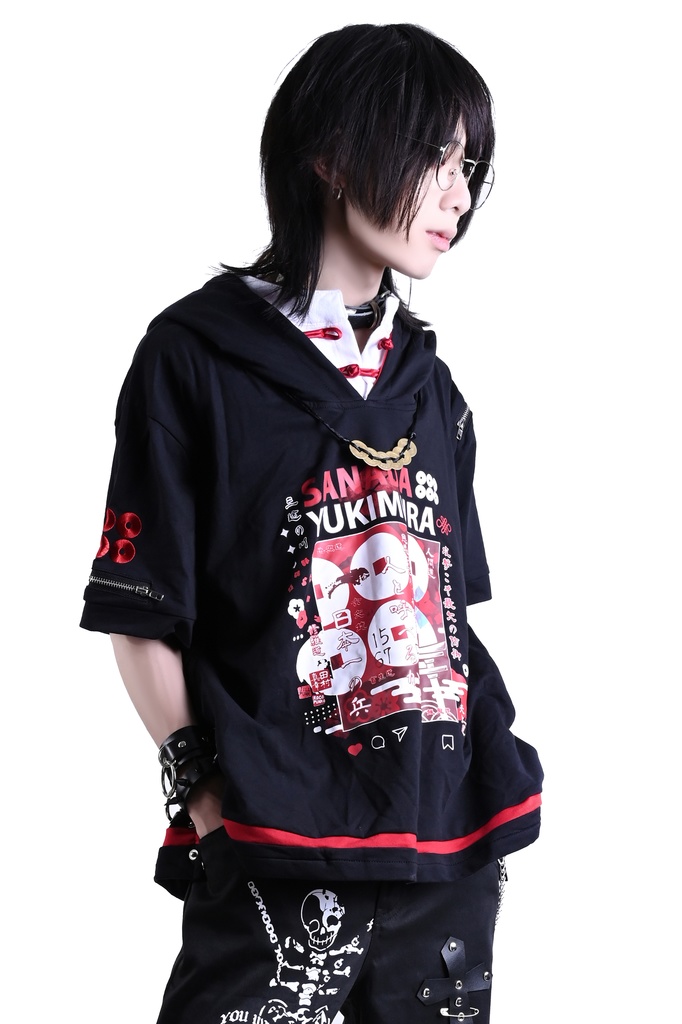 Jillpunk戦国武将物語 和洋折衷 日本一の兵 真田幸村 メタル六文銭ネクレッス付き チャイナ結び 刺繡 ヘンリーカラー 重ね着 長袖 ジャージパーカー オリジナル メンズ レディー カッコいい おしゃれ男女兼用ファッション秋葉系