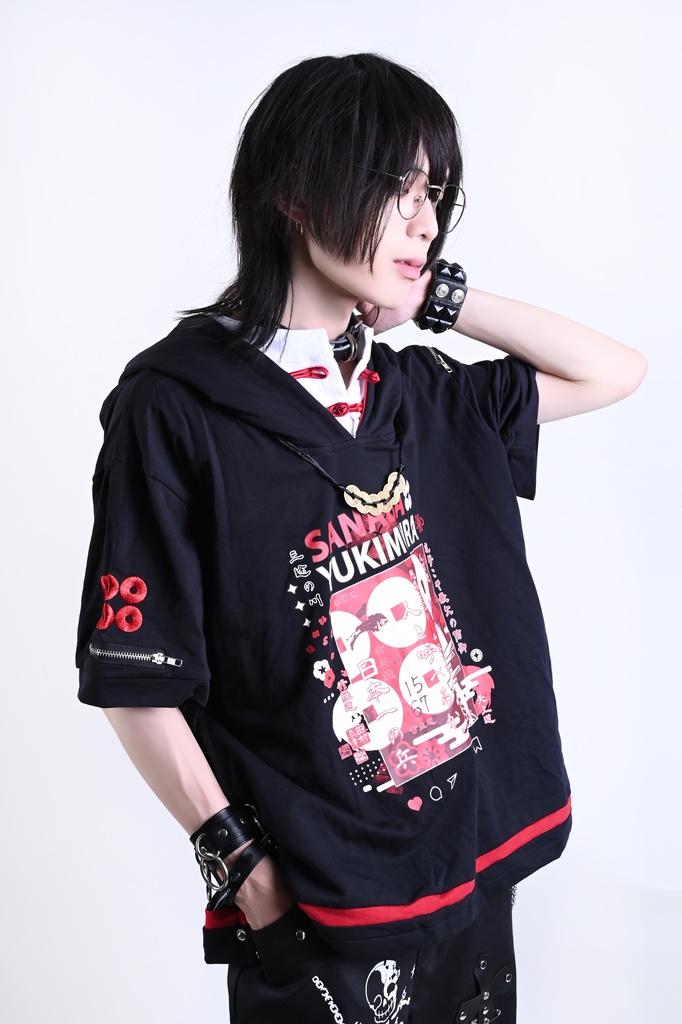 Jillpunk戦国武将物語 和洋折衷 日本一の兵 真田幸村 メタル六文銭ネクレッス付き チャイナ結び 刺繡 ヘンリーカラー 重ね着 長袖 ジャージパーカー オリジナル メンズ レディー カッコいい おしゃれ男女兼用ファッション秋葉系