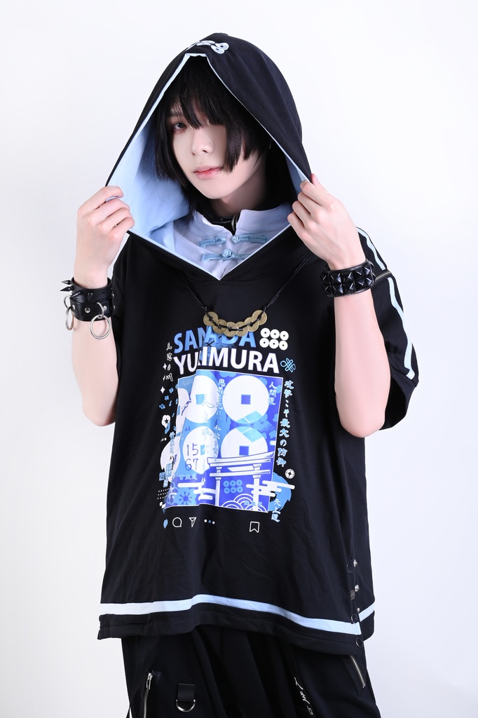 Jillpunk戦国武将物語 和洋折衷 日本一の兵 真田幸村 メタル六文銭ネクレッス付き チャイナ結び 刺繡 ヘンリーカラー 重ね着 長袖 ジャージパーカー オリジナル メンズ レディー カッコいい おしゃれ男女兼用ファッション秋葉系