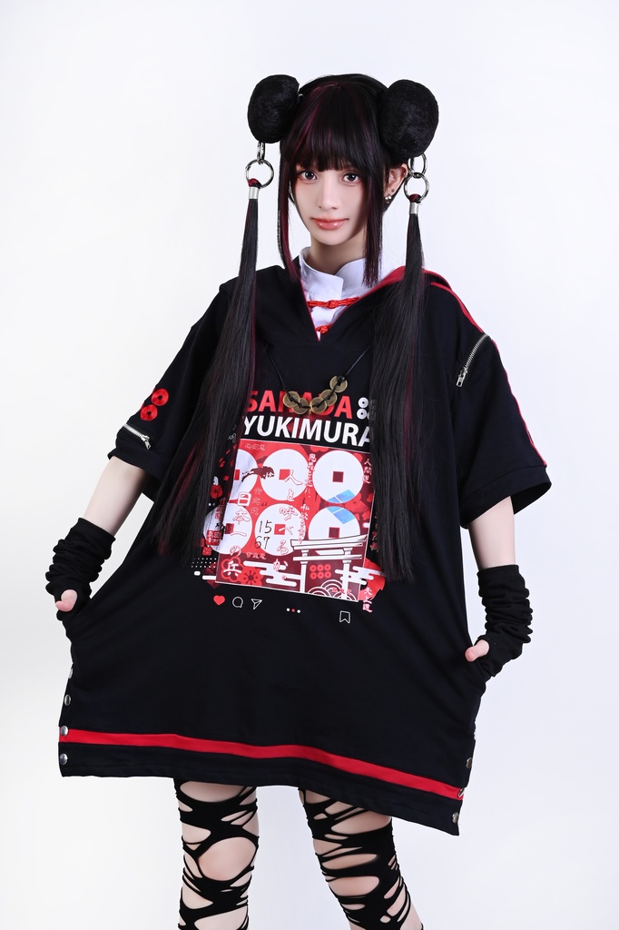 Jillpunk戦国武将物語 和洋折衷 日本一の兵 真田幸村 メタル六文銭ネクレッス付き チャイナ結び 刺繡 ヘンリーカラー 重ね着 長袖 ジャージパーカー オリジナル メンズ レディー カッコいい おしゃれ男女兼用ファッション秋葉系