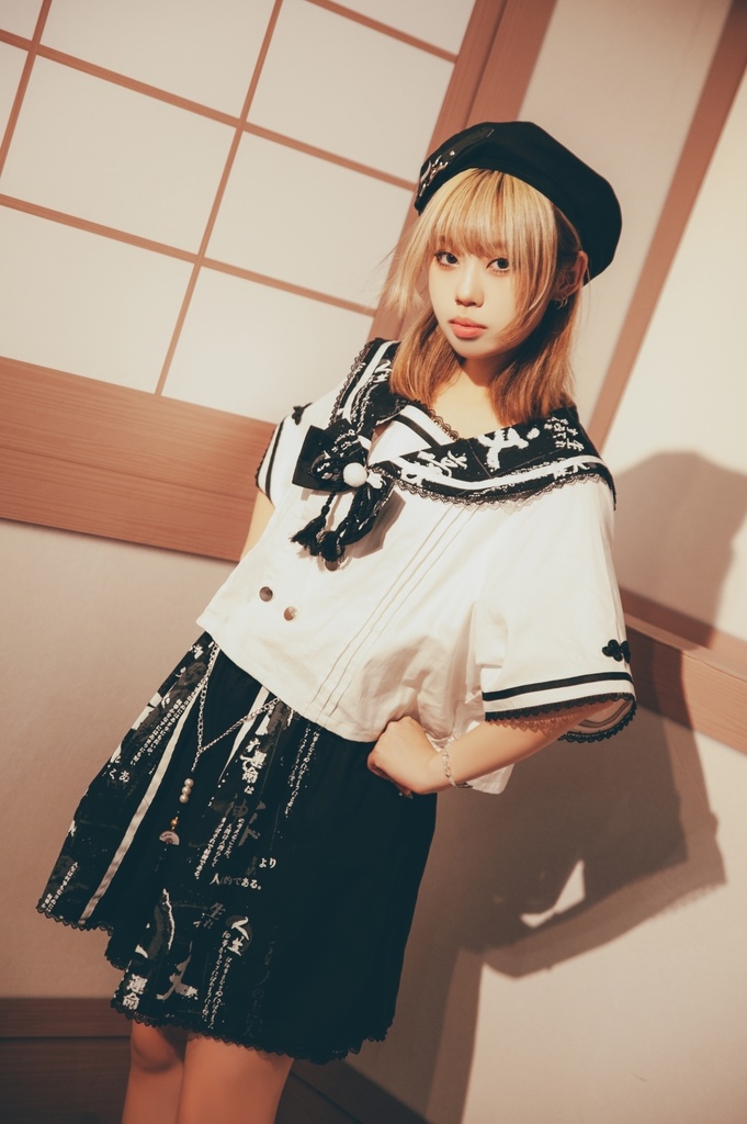 Jillpunk芥川龍之介 二次コン 文豪羅生門 人間不信 漢字柄 ダブルブレスト JKセーラー服 蝶ネクタイ付き チャイナボタン半袖 水兵制服ドレス タッセル鎖チェーン付き ワンピース レディーズ おしゃれ 原宿 秋葉原 不良JK