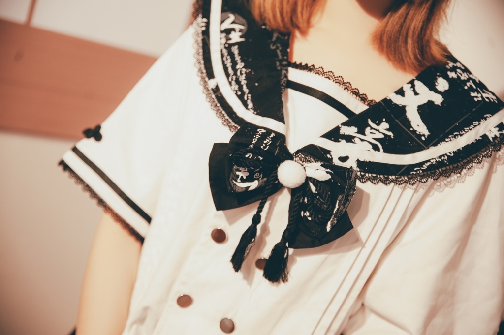 Jillpunk芥川龍之介 二次コン 文豪羅生門 人間不信 漢字柄 ダブルブレスト JKセーラー服 蝶ネクタイ付き チャイナボタン半袖 水兵制服ドレス タッセル鎖チェーン付き ワンピース レディーズ おしゃれ 原宿 秋葉原 不良JK