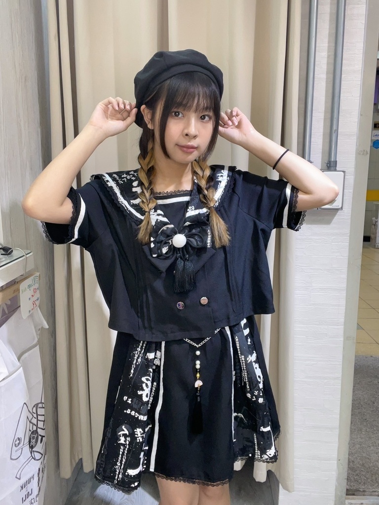 Jillpunk芥川龍之介 二次コン 文豪羅生門 人間不信 漢字柄 ダブルブレスト JKセーラー服 蝶ネクタイ付き チャイナボタン半袖 水兵制服ドレス タッセル鎖チェーン付き ワンピース レディーズ おしゃれ 原宿 秋葉原 不良JK