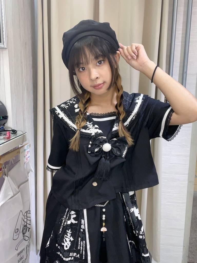 Jillpunk芥川龍之介 二次コン 文豪羅生門 人間不信 漢字柄 ダブルブレスト JKセーラー服 蝶ネクタイ付き チャイナボタン半袖 水兵制服ドレス タッセル鎖チェーン付き ワンピース レディーズ おしゃれ 原宿 秋葉原 不良JK