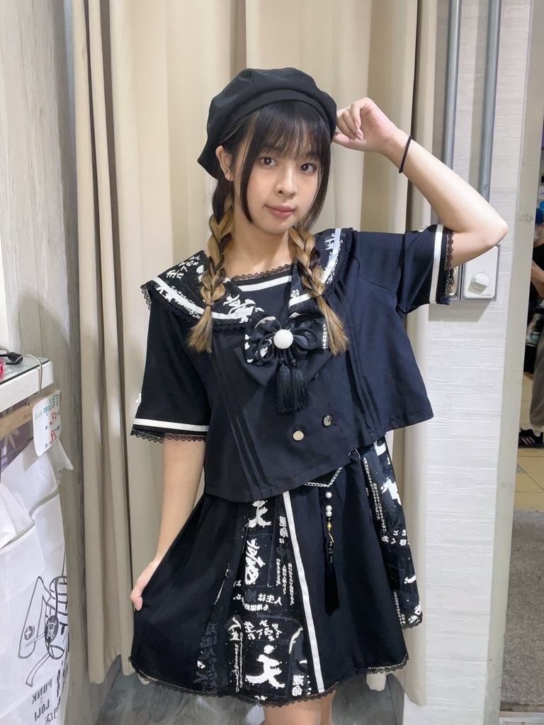 Jillpunk芥川龍之介 二次コン 文豪羅生門 人間不信 漢字柄 ダブルブレスト JKセーラー服 蝶ネクタイ付き チャイナボタン半袖 水兵制服ドレス タッセル鎖チェーン付き ワンピース レディーズ おしゃれ 原宿 秋葉原 不良JK