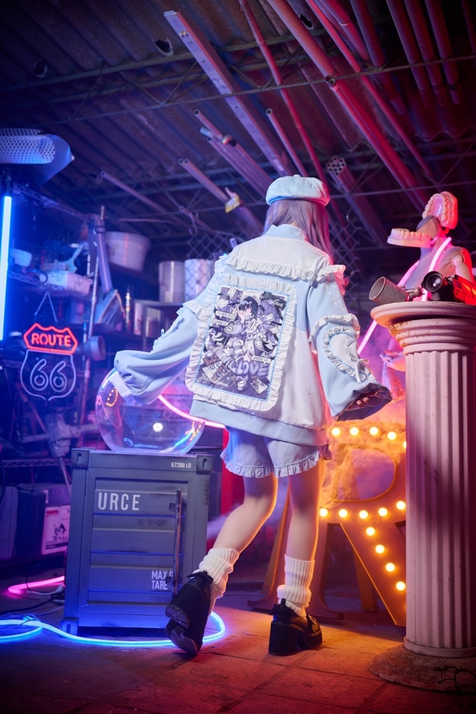 Jillpunk台湾刺青師hojia.desuneコラボ アニメ界隈 天使の処方箋 地雷系 水色系統 イラスト メンヘラ 派手カワ チャイナボタン リボン付き フリル ゆったり 長袖ジャケット 美少女 オリジナル 天使可愛い おしゃれ ファッション 原宿系