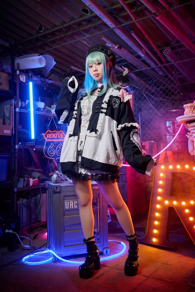 Jillpunk台湾刺青師hojia.desuneコラボ アニメ界隈 天使の処方箋 地雷系 水色系統 イラスト メンヘラ 派手カワ チャイナボタン リボン付き フリル ゆったり 長袖ジャケット 美少女 オリジナル 天使可愛い おしゃれ ファッション 原宿系