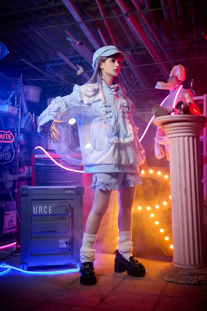 Jillpunk台湾刺青師hojia.desuneコラボ アニメ界隈 天使の処方箋 地雷系 水色系統 イラスト メンヘラ 派手カワ チャイナボタン リボン付き フリル ゆったり 長袖ジャケット 美少女 オリジナル 天使可愛い おしゃれ ファッション 原宿系