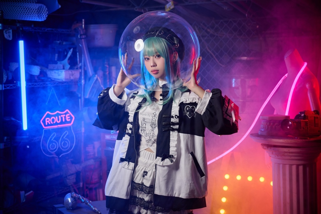 Jillpunk台湾刺青師hojia.desuneコラボ アニメ界隈 天使の処方箋 地雷系 水色系統 イラスト メンヘラ 派手カワ チャイナボタン リボン付き フリル ゆったり 長袖ジャケット 美少女 オリジナル 天使可愛い おしゃれ ファッション 原宿系