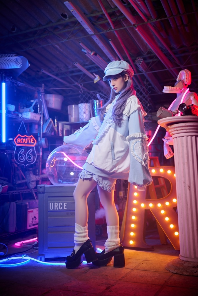 Jillpunk台湾刺青師hojia.desuneコラボ アニメ界隈 天使の処方箋 地雷系 水色系統 イラスト メンヘラ 派手カワ チャイナボタン リボン付き フリル ゆったり 長袖ジャケット 美少女 オリジナル 天使可愛い おしゃれ ファッション 原宿系