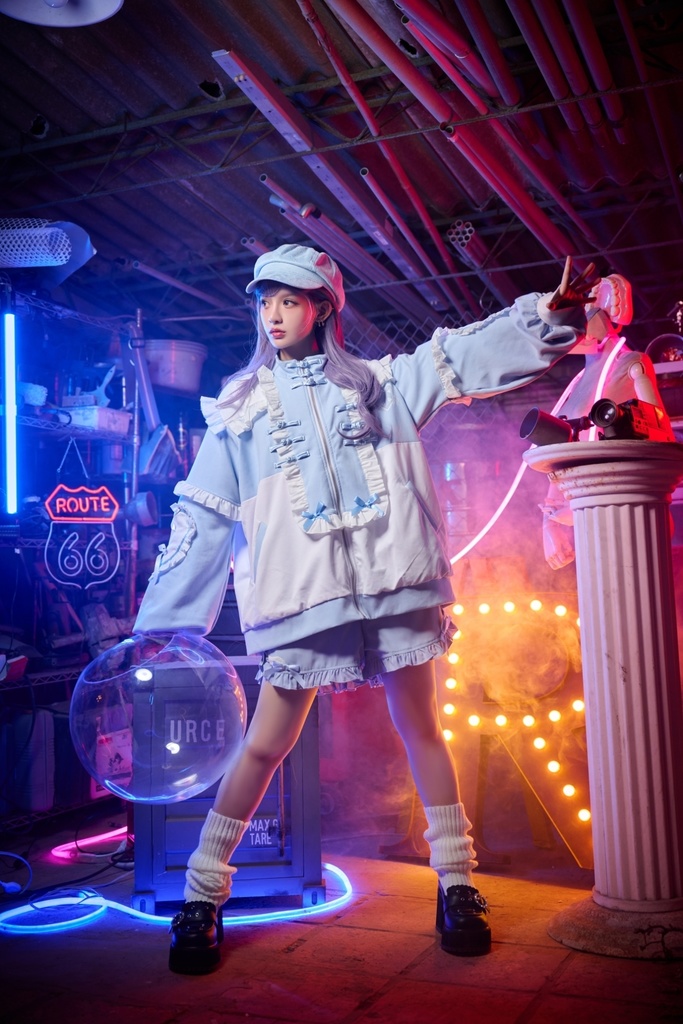 Jillpunk台湾刺青師hojia.desuneコラボ アニメ界隈 天使の処方箋 地雷系 水色系統 イラスト メンヘラ 派手カワ チャイナボタン リボン付き フリル ゆったり 長袖ジャケット 美少女 オリジナル 天使可愛い おしゃれ ファッション 原宿系