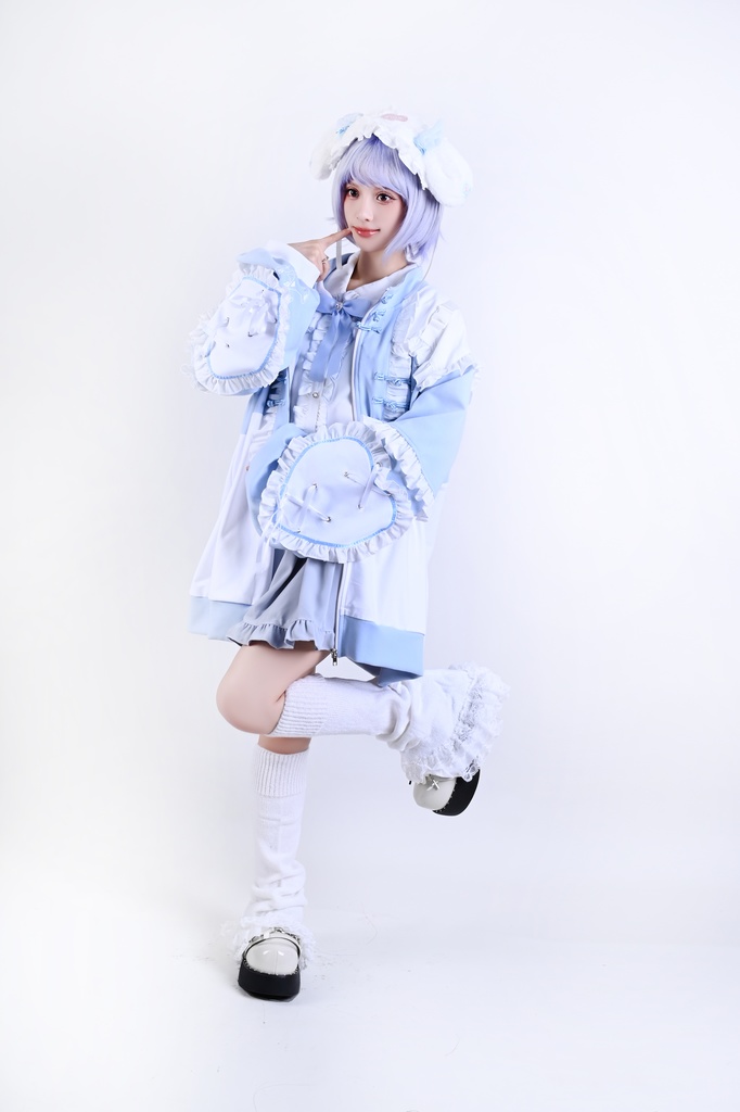 Jillpunk台湾刺青師hojia.desuneコラボ アニメ界隈 天使の処方箋 地雷系 水色系統 イラスト メンヘラ 派手カワ チャイナボタン リボン付き フリル ゆったり 長袖ジャケット 美少女 オリジナル 天使可愛い おしゃれ ファッション 原宿系