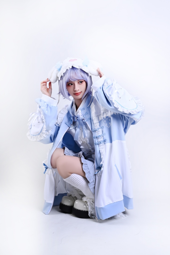 Jillpunk台湾刺青師hojia.desuneコラボ アニメ界隈 天使の処方箋 地雷系 水色系統 イラスト メンヘラ 派手カワ チャイナボタン リボン付き フリル ゆったり 長袖ジャケット 美少女 オリジナル 天使可愛い おしゃれ ファッション 原宿系