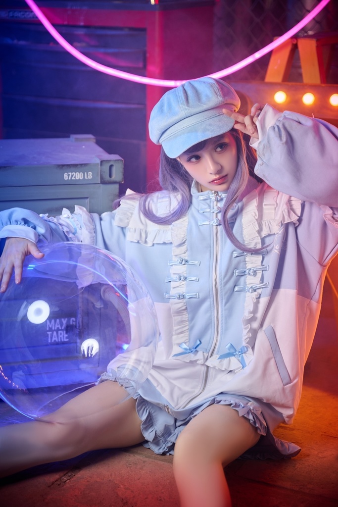 Jillpunk台湾刺青師hojia.desuneコラボ アニメ界隈 天使の処方箋 地雷系 水色系統 イラスト メンヘラ 派手カワ チャイナボタン リボン付き フリル ゆったり 長袖ジャケット 美少女 オリジナル 天使可愛い おしゃれ ファッション 原宿系