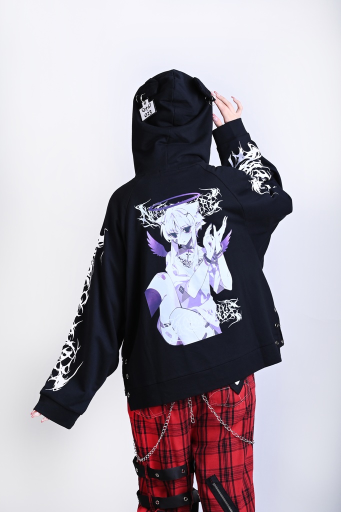 Jillpunk ゑいたコラボ サブカル 水色 堕天雄羊 天使の羊 二次コン可愛いパンク 五角星クロスチャーム ゆったり 羊耳 長袖マウンテンパーカー フード付きジャケット オリジナル カッコいい おしゃれ男女兼用