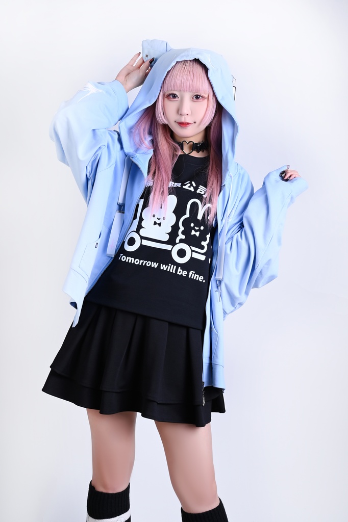 Jillpunk ゑいたコラボ サブカル 水色 堕天雄羊 天使の羊 二次コン可愛いパンク 五角星クロスチャーム ゆったり 羊耳 長袖マウンテンパーカー フード付きジャケット オリジナル カッコいい おしゃれ男女兼用