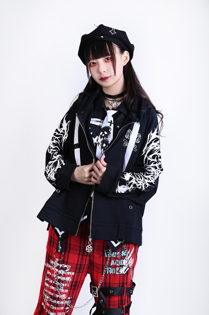 Jillpunk ゑいたコラボ サブカル 水色 堕天雄羊 天使の羊 二次コン可愛いパンク 五角星クロスチャーム ゆったり 羊耳 長袖マウンテンパーカー フード付きジャケット オリジナル カッコいい おしゃれ男女兼用