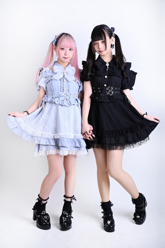 Jillpunk 量産型 天使界隈 ゴシックロリータ サイレント夢境 透け花レース 蝶ネクタイ ベルト付き フリル 肩出し 半袖ワンピース シャツドレス 姫系 可愛い おしゃれ ファッション萌え 秋葉原