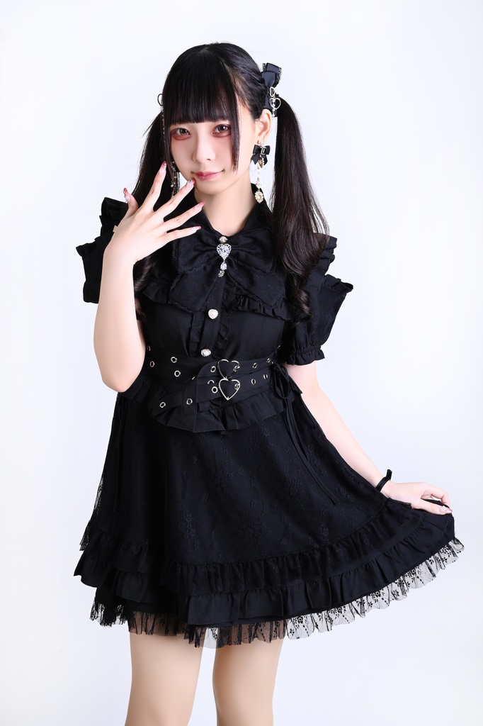Jillpunk 量産型 天使界隈 ゴシックロリータ サイレント夢境 透け花レース 蝶ネクタイ ベルト付き フリル 肩出し 半袖ワンピース シャツドレス 姫系 可愛い おしゃれ ファッション萌え 秋葉原