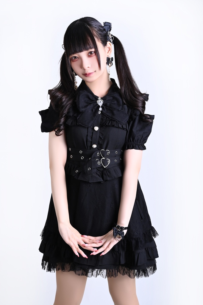 Jillpunk 量産型 天使界隈 ゴシックロリータ サイレント夢境 透け花レース 蝶ネクタイ ベルト付き フリル 肩出し 半袖ワンピース シャツドレス 姫系 可愛い おしゃれ ファッション萌え 秋葉原