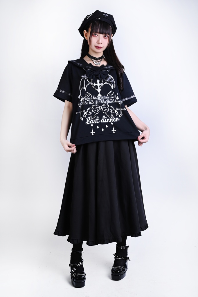 Jillpunk 和洋折衷 ヤンキーJK ゴシック 最後の晩宴 タータンチェック柄 コルセットピアス レースアップ 蝶ネクタイ付き セーラー服 半袖カットソー 男女兼用 オリジナル メンズ レディーカッコいい おしゃれ 男女兼用ファッション