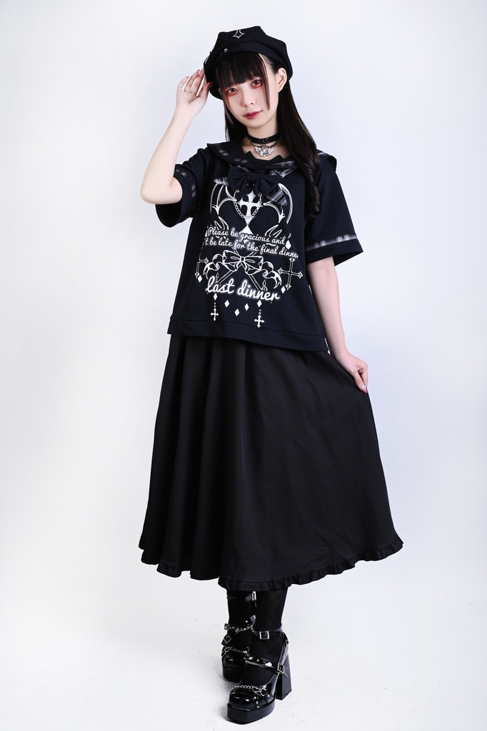 Jillpunk 和洋折衷 ヤンキーJK ゴシック 最後の晩宴 タータンチェック柄 コルセットピアス レースアップ 蝶ネクタイ付き セーラー服 半袖カットソー 男女兼用 オリジナル メンズ レディーカッコいい おしゃれ 男女兼用ファッション