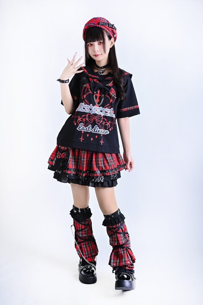 Jillpunk 和洋折衷 ヤンキーJK ゴシック 最後の晩宴 タータンチェック柄 コルセットピアス レースアップ 蝶ネクタイ付き セーラー服 半袖カットソー 男女兼用 オリジナル メンズ レディーカッコいい おしゃれ 男女兼用ファッション