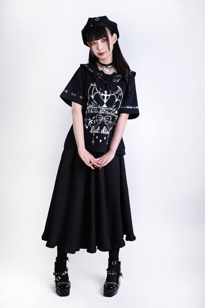 Jillpunk 和洋折衷 ヤンキーJK ゴシック 最後の晩宴 タータンチェック柄 コルセットピアス レースアップ 蝶ネクタイ付き セーラー服 半袖カットソー 男女兼用 オリジナル メンズ レディーカッコいい おしゃれ 男女兼用ファッション