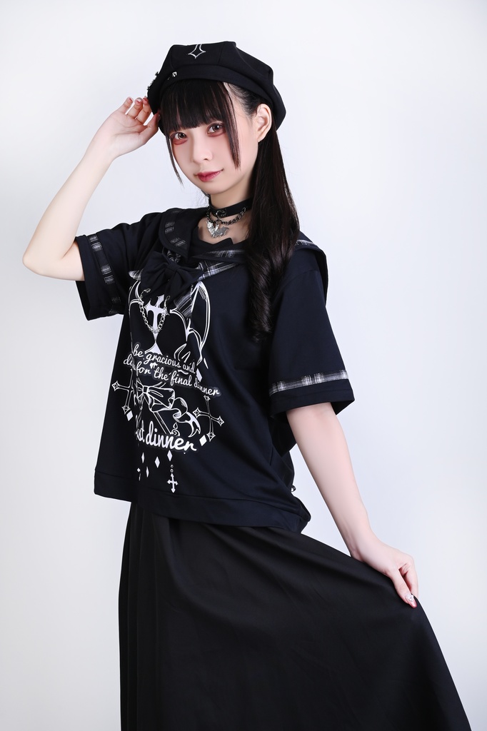 Jillpunk 和洋折衷 ヤンキーJK ゴシック 最後の晩宴 タータンチェック柄 コルセットピアス レースアップ 蝶ネクタイ付き セーラー服 半袖カットソー 男女兼用 オリジナル メンズ レディーカッコいい おしゃれ 男女兼用ファッション