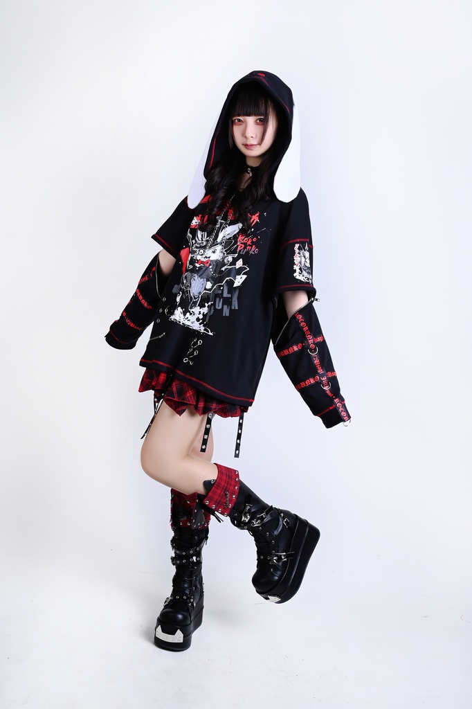 Jillpunk可愛いパンク ハロウィン 原宿系 派手かわ 20周年記念限定 ジョーカーうさぎ魔術師 取り外し可能袖 飾り縫い 2way兎耳 ゆったり長袖パーカー パンクメンズ レディースV系男女兼用ファッション秋葉系カッコいい