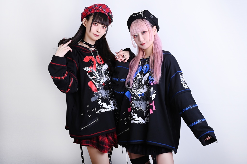 Jillpunk可愛いパンク ハロウィン 原宿系 派手かわ 20周年記念限定 ジョーカーうさぎ魔術師 取り外し可能袖 飾り縫い 2way兎耳 ゆったり長袖パーカー パンクメンズ レディースV系男女兼用ファッション秋葉系カッコいい